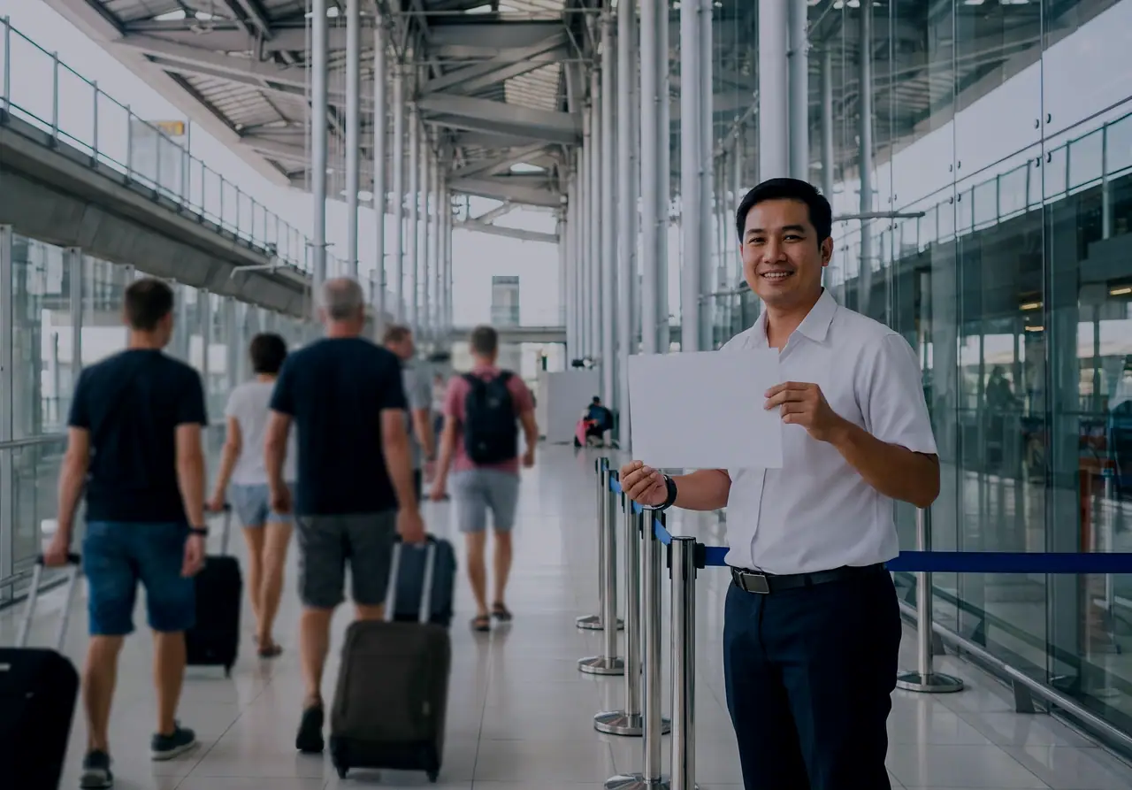 Your driver waiting for arriving passengers at the airport